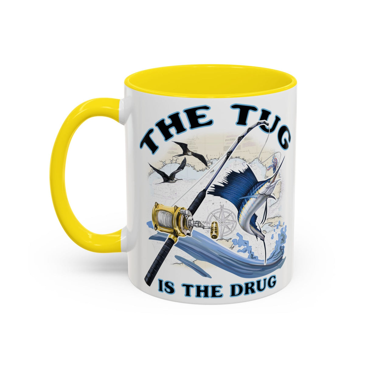 The Tug Is The Drug™ Fishing Enthusiast Accent Mug - Perfect Gift for Anglers, Coffee Lovers, Ocean Vibes, Fishing Gifts, Men & Women - Get Tight Gear