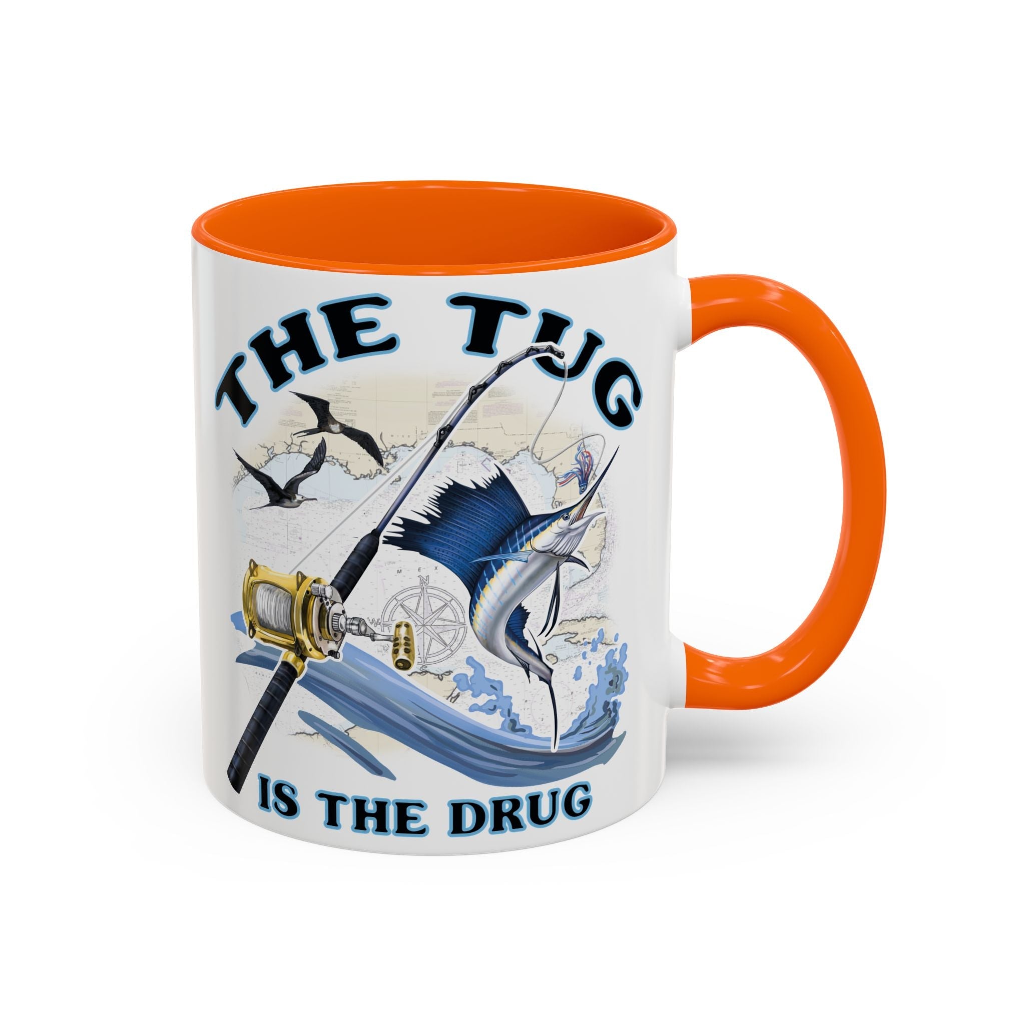 The Tug Is The Drug™ Fishing Enthusiast Accent Mug - Perfect Gift for Anglers, Coffee Lovers, Ocean Vibes, Fishing Gifts, Men & Women - Get Tight Gear