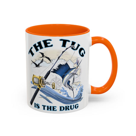 The Tug Is The Drug™ Fishing Enthusiast Accent Mug - Perfect Gift for Anglers, Coffee Lovers, Ocean Vibes, Fishing Gifts, Men & Women - Get Tight Gear