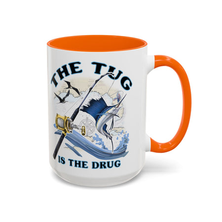 The Tug Is The Drug™ Fishing Enthusiast Accent Mug - Perfect Gift for Anglers, Coffee Lovers, Ocean Vibes, Fishing Gifts, Men & Women - Get Tight Gear