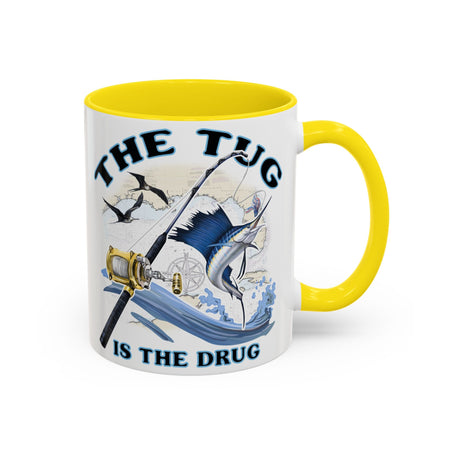 The Tug Is The Drug™ Fishing Enthusiast Accent Mug - Perfect Gift for Anglers, Coffee Lovers, Ocean Vibes, Fishing Gifts, Men & Women - Get Tight Gear