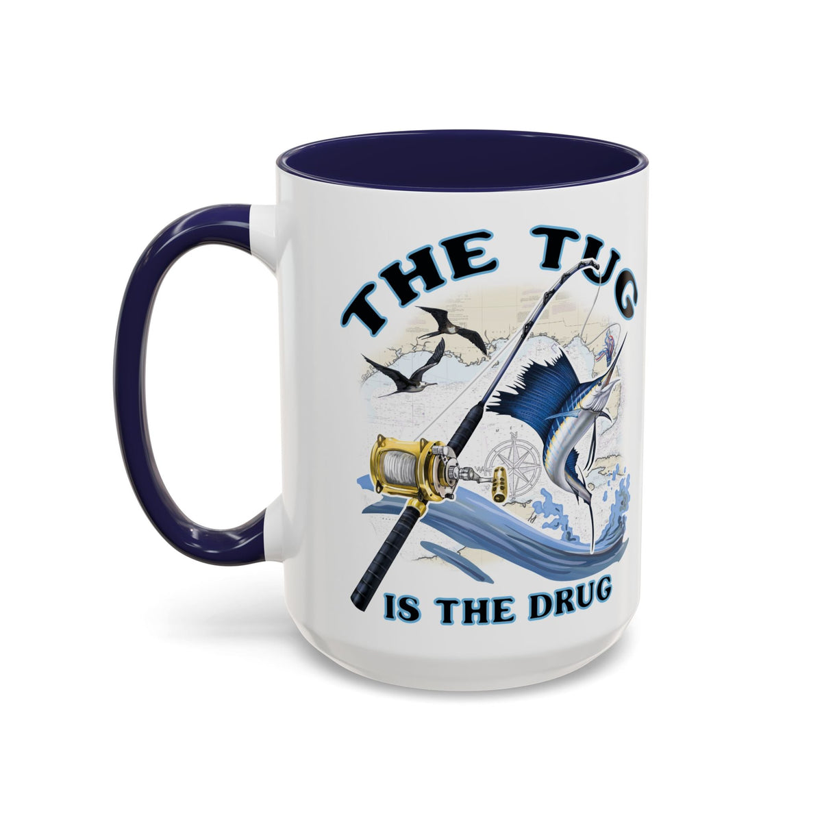 The Tug Is The Drug™ Fishing Enthusiast Accent Mug - Perfect Gift for Anglers, Coffee Lovers, Ocean Vibes, Fishing Gifts, Men & Women - Get Tight Gear