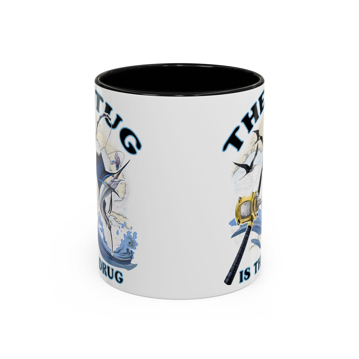 The Tug Is The Drug™ Fishing Enthusiast Accent Mug - Perfect Gift for Anglers, Coffee Lovers, Ocean Vibes, Fishing Gifts, Men & Women - Get Tight Gear