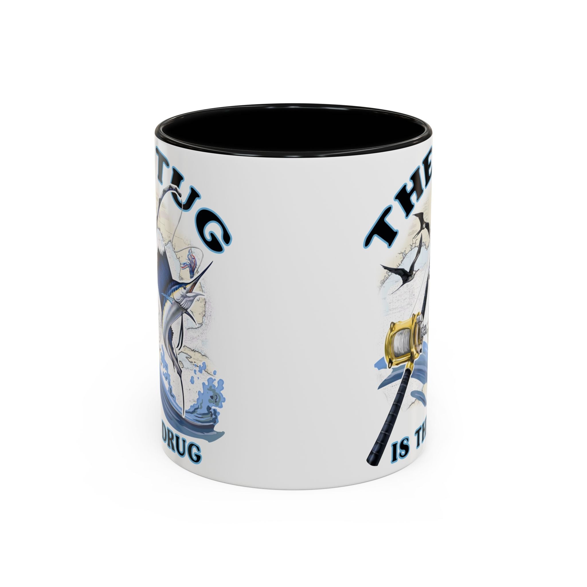 The Tug Is The Drug™ Fishing Enthusiast Accent Mug - Perfect Gift for Anglers, Coffee Lovers, Ocean Vibes, Fishing Gifts, Men & Women - Get Tight Gear