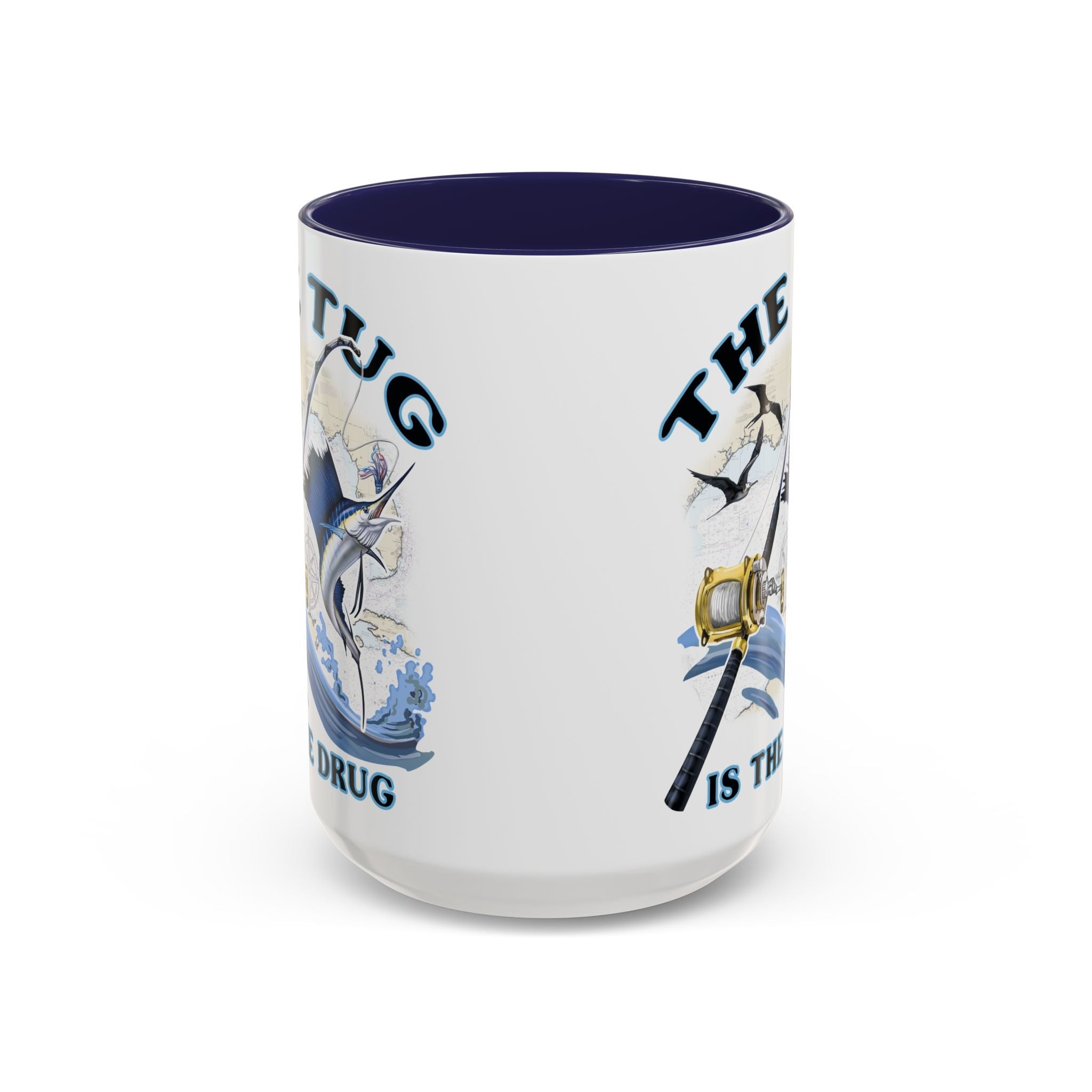 The Tug Is The Drug™ Fishing Enthusiast Accent Mug - Perfect Gift for Anglers, Coffee Lovers, Ocean Vibes, Fishing Gifts, Men & Women - Get Tight Gear