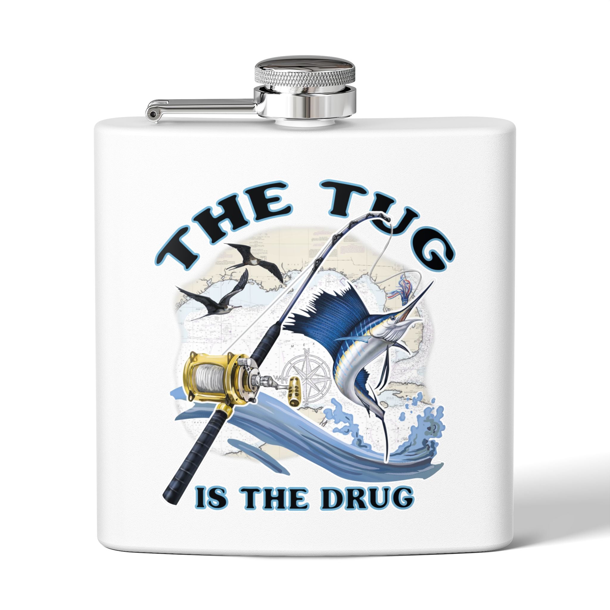 The Tug is the Drug™ Fishing - Themed Stainless Steel Flask - 6oz Outdoor Drinkware - Get Tight Gear