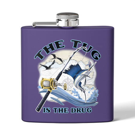 The Tug is the Drug™ Fishing - Themed Stainless Steel Flask - 6oz Outdoor Drinkware - Get Tight Gear