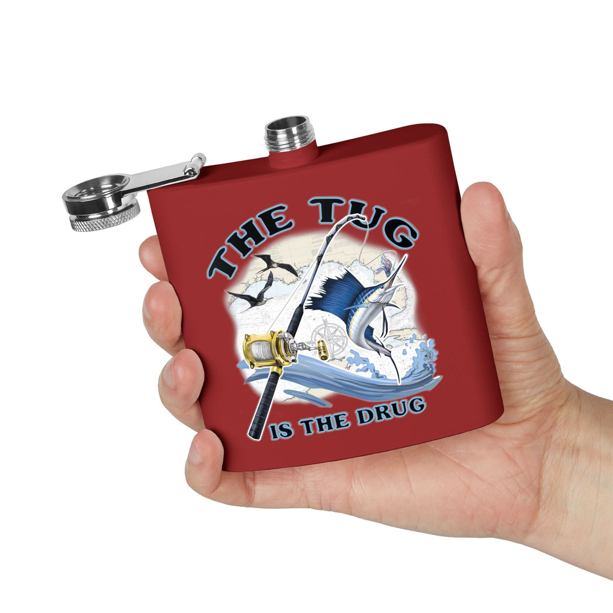 The Tug is the Drug™ Fishing - Themed Stainless Steel Flask - 6oz Outdoor Drinkware - Get Tight Gear