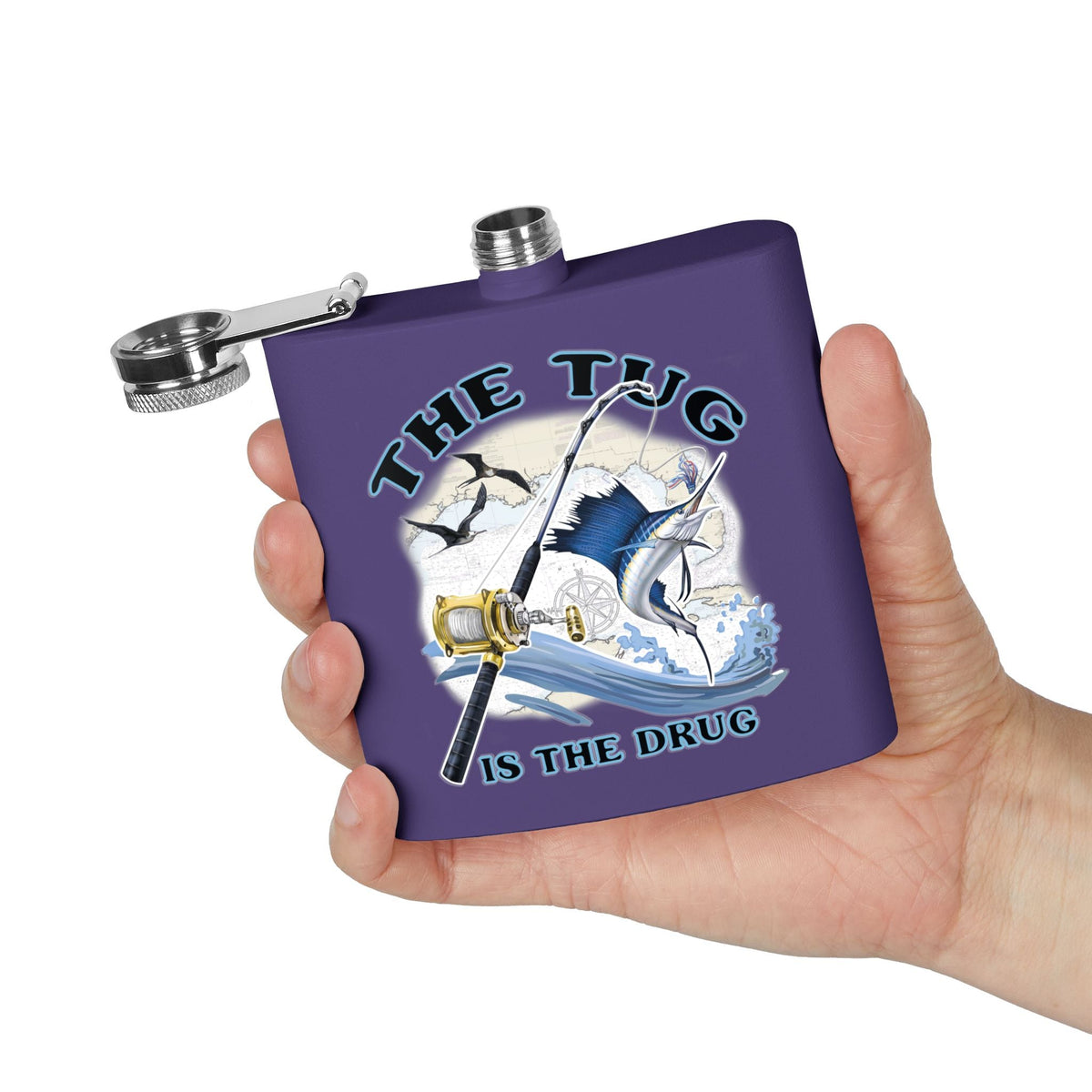 The Tug is the Drug™ Fishing - Themed Stainless Steel Flask - 6oz Outdoor Drinkware - Get Tight Gear