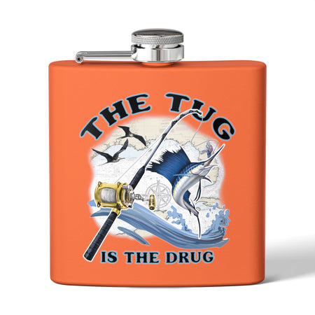 The Tug is the Drug™ Fishing - Themed Stainless Steel Flask - 6oz Outdoor Drinkware - Get Tight Gear