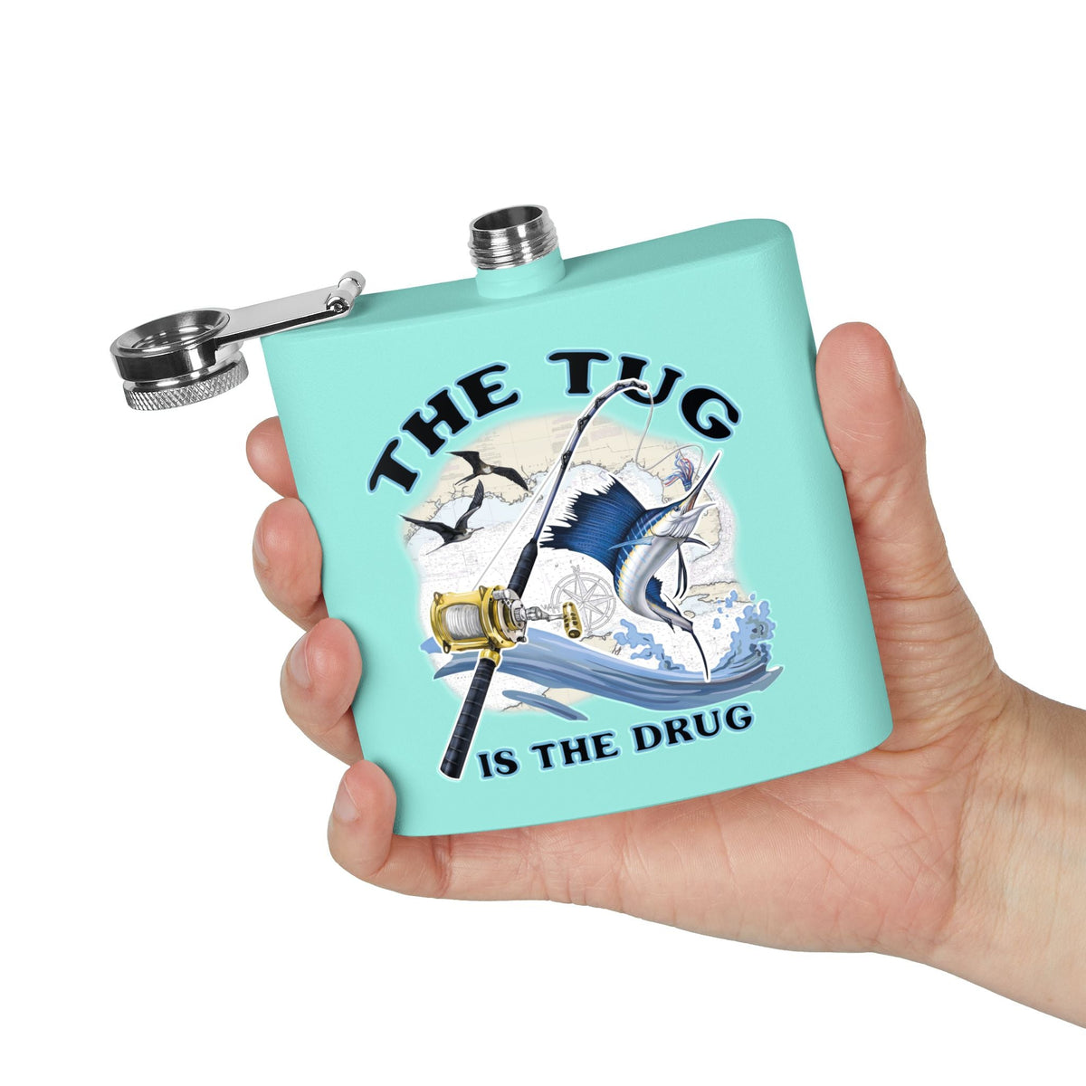 The Tug is the Drug™ Fishing - Themed Stainless Steel Flask - 6oz Outdoor Drinkware - Get Tight Gear
