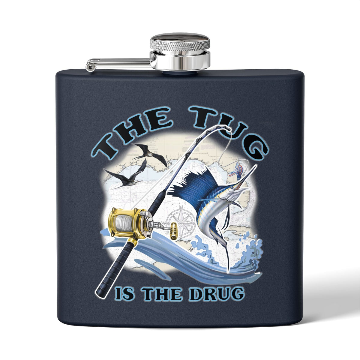 The Tug is the Drug™ Fishing - Themed Stainless Steel Flask - 6oz Outdoor Drinkware - Get Tight Gear