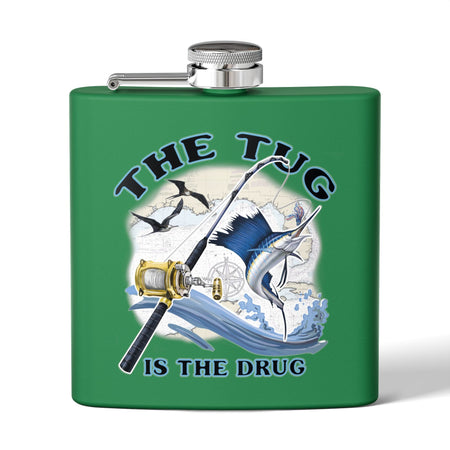 The Tug is the Drug™ Fishing - Themed Stainless Steel Flask - 6oz Outdoor Drinkware - Get Tight Gear