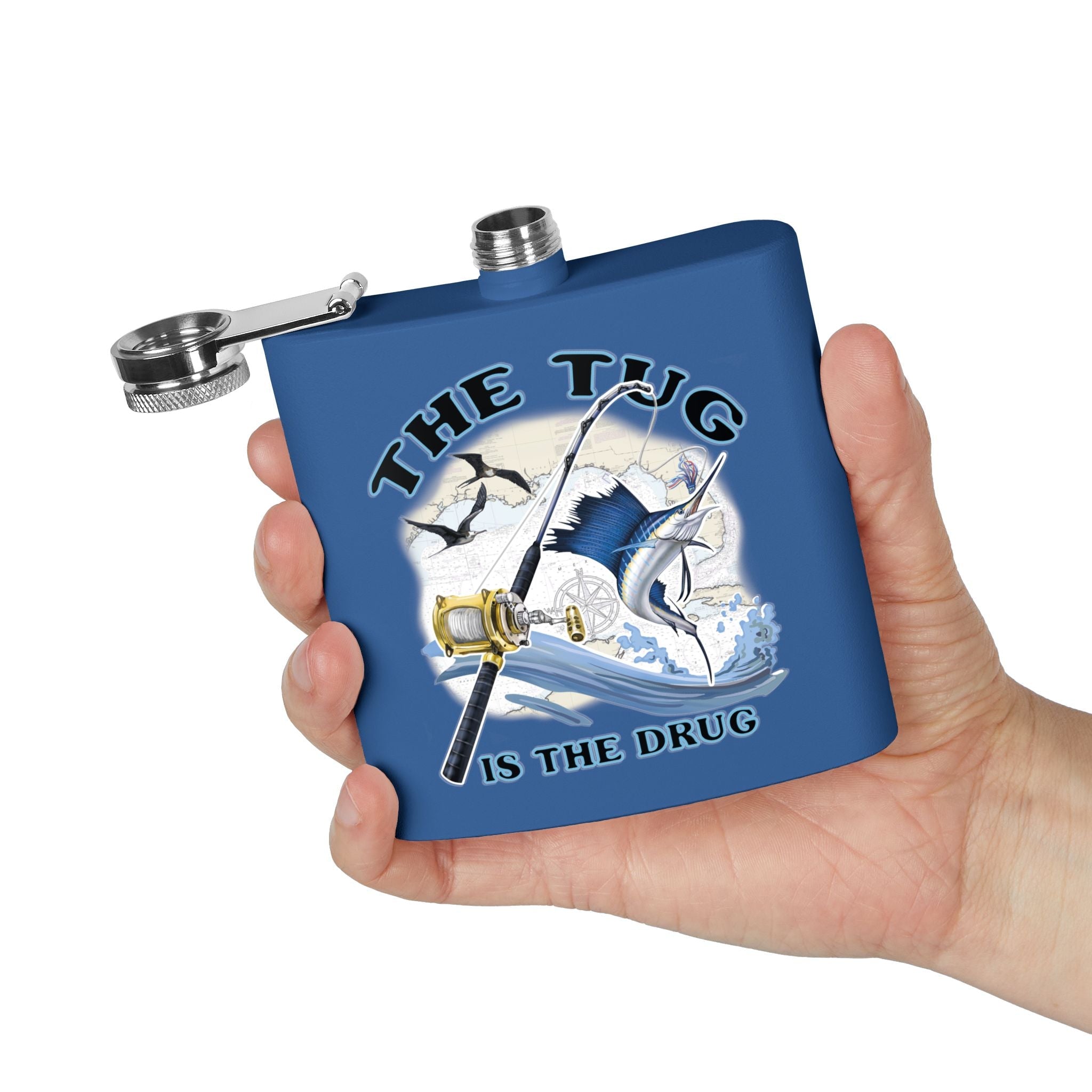 The Tug is the Drug™ Fishing - Themed Stainless Steel Flask - 6oz Outdoor Drinkware - Get Tight Gear