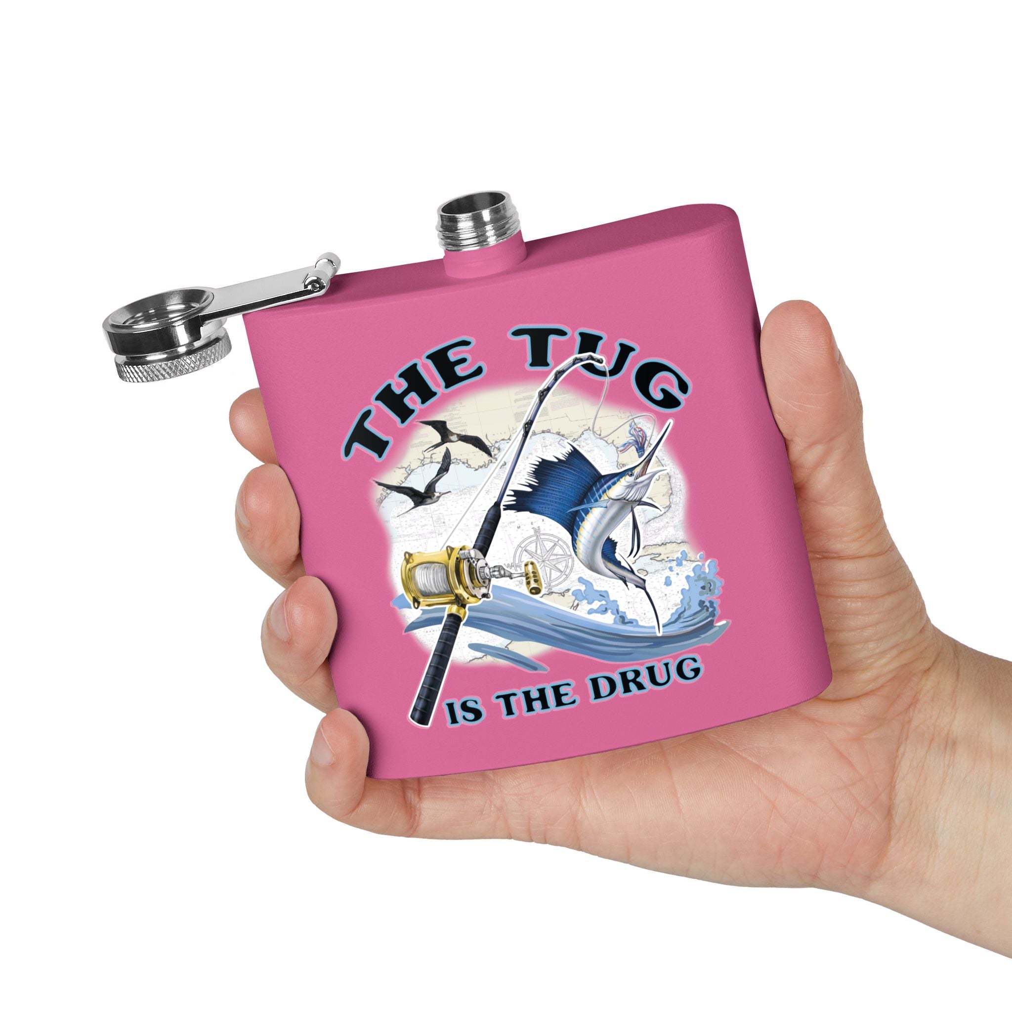 The Tug is the Drug™ Fishing - Themed Stainless Steel Flask - 6oz Outdoor Drinkware - Get Tight Gear