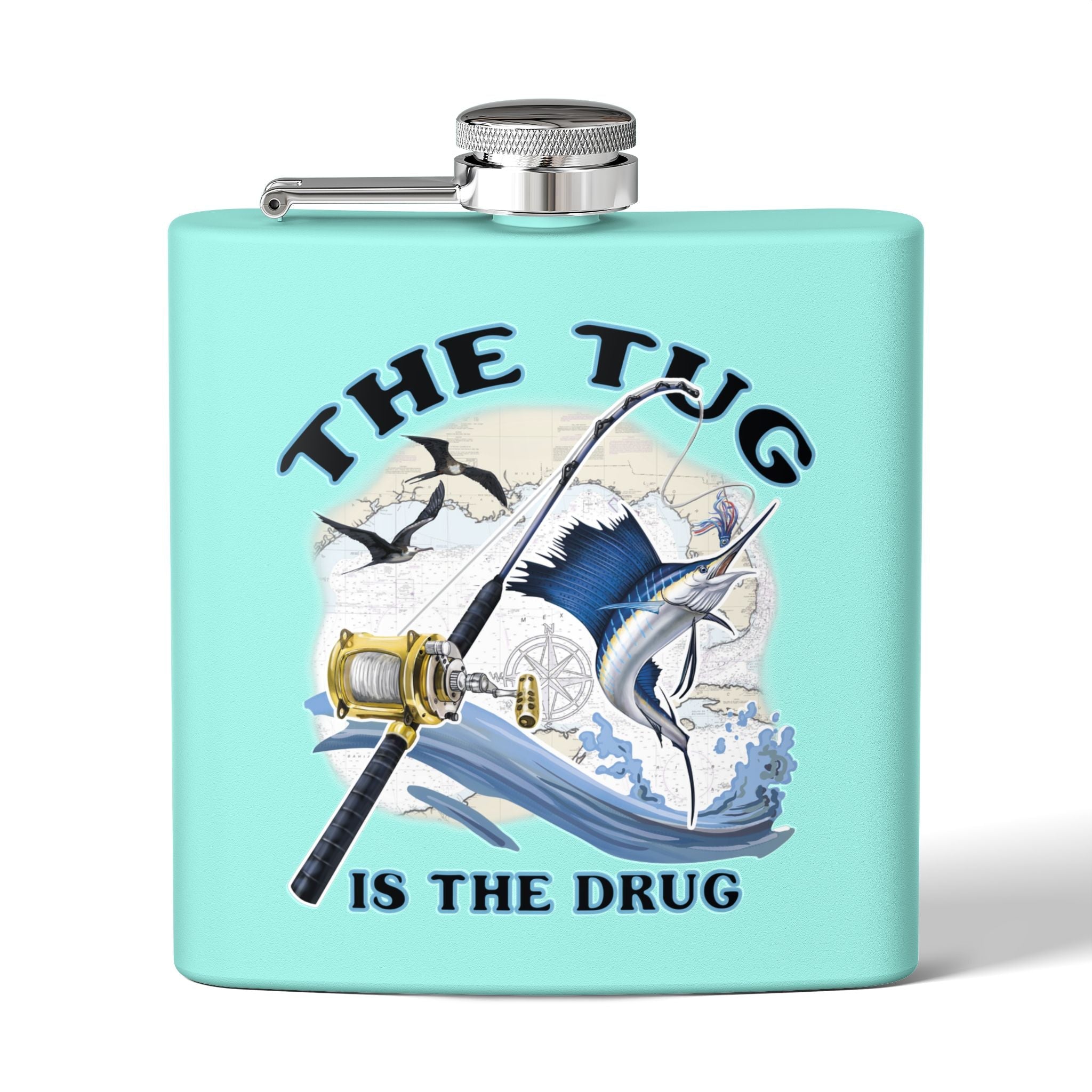 The Tug is the Drug™ Fishing - Themed Stainless Steel Flask - 6oz Outdoor Drinkware - Get Tight Gear