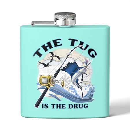 The Tug is the Drug™ Fishing - Themed Stainless Steel Flask - 6oz Outdoor Drinkware - Get Tight Gear