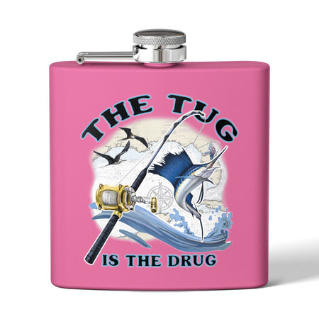 The Tug is the Drug™ Fishing - Themed Stainless Steel Flask - 6oz Outdoor Drinkware - Get Tight Gear