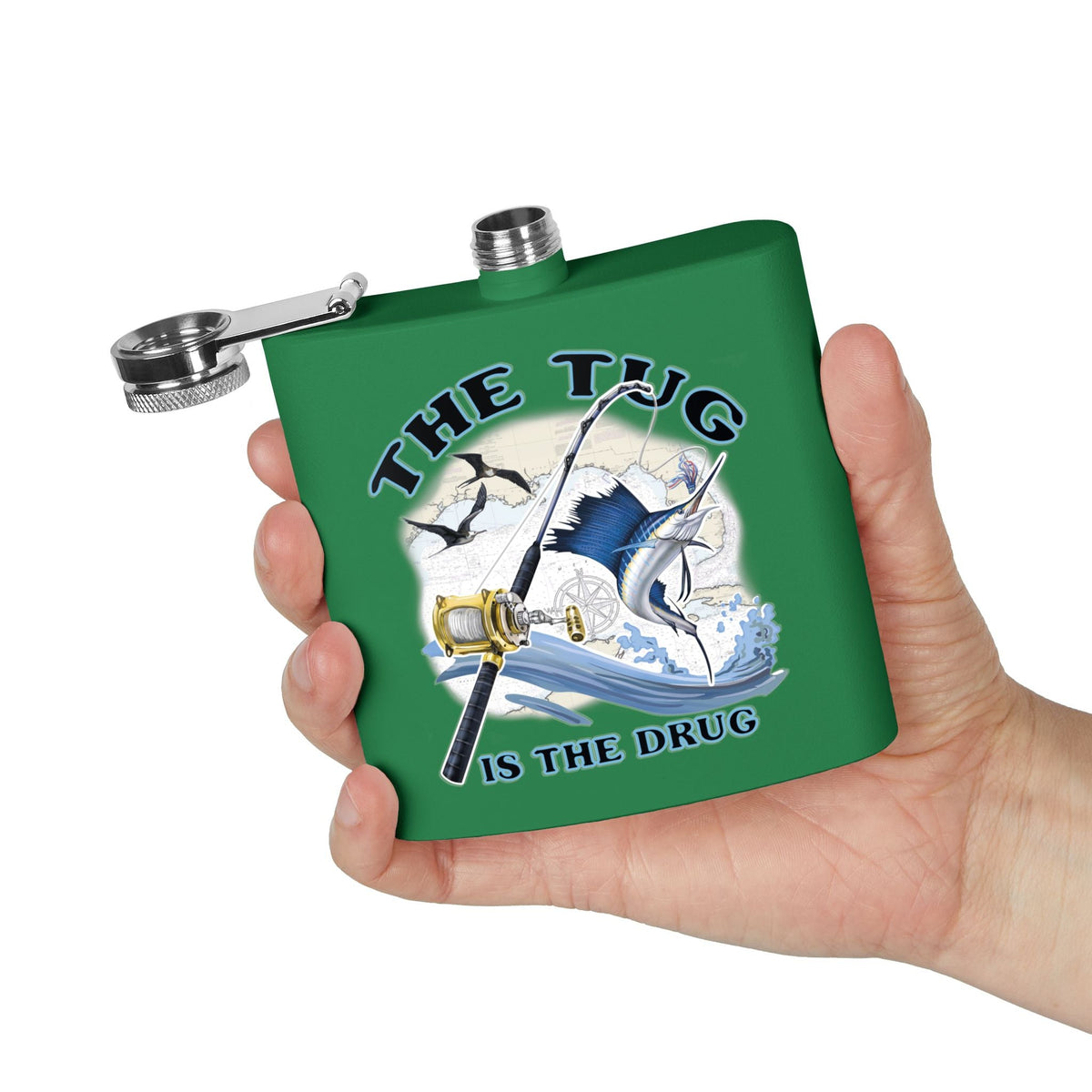 The Tug is the Drug™ Fishing - Themed Stainless Steel Flask - 6oz Outdoor Drinkware - Get Tight Gear