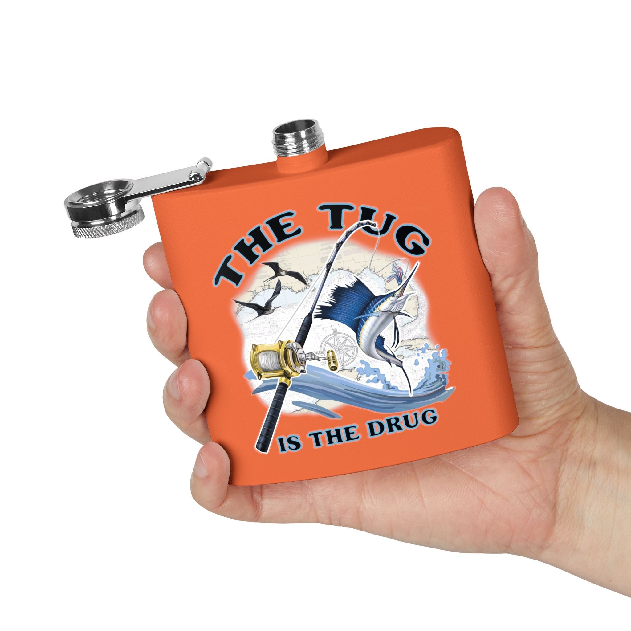 The Tug is the Drug™ Fishing - Themed Stainless Steel Flask - 6oz Outdoor Drinkware - Get Tight Gear