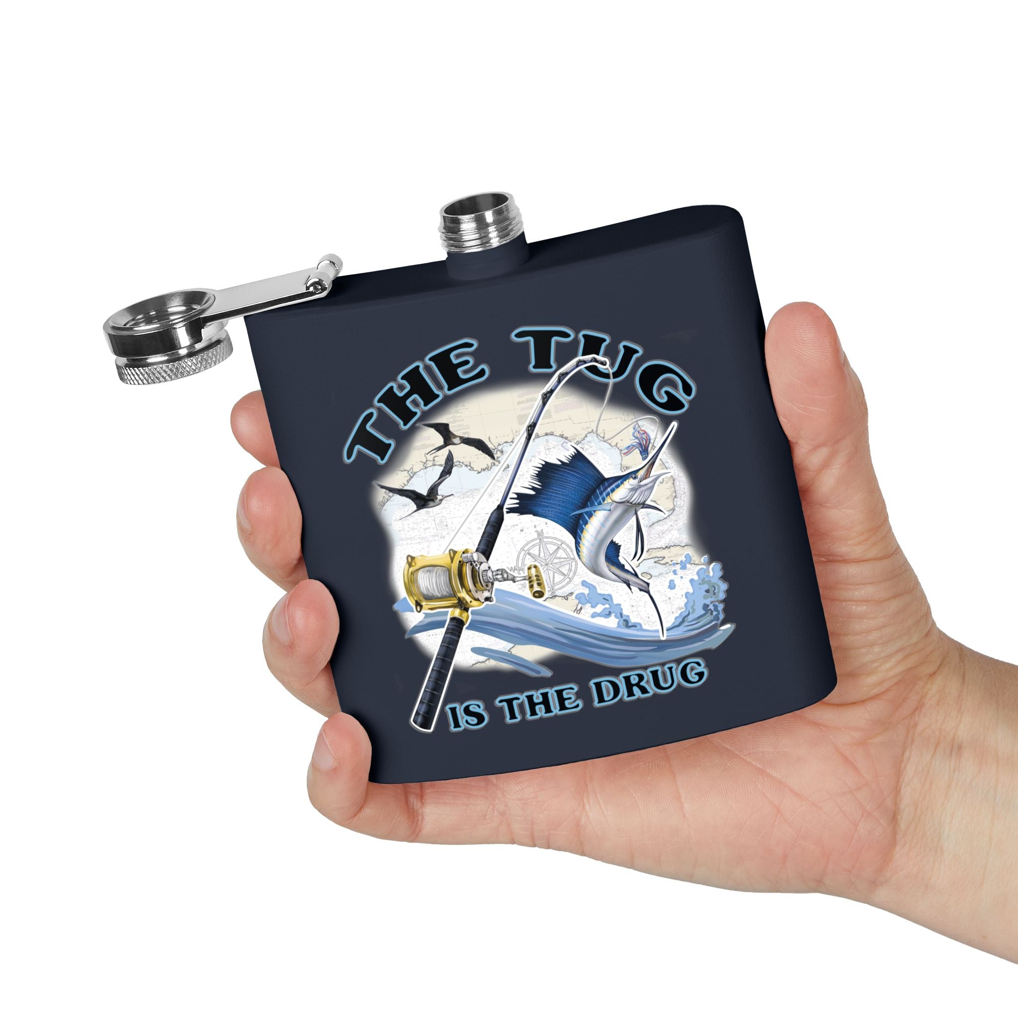 The Tug is the Drug™ Fishing - Themed Stainless Steel Flask - 6oz Outdoor Drinkware - Get Tight Gear