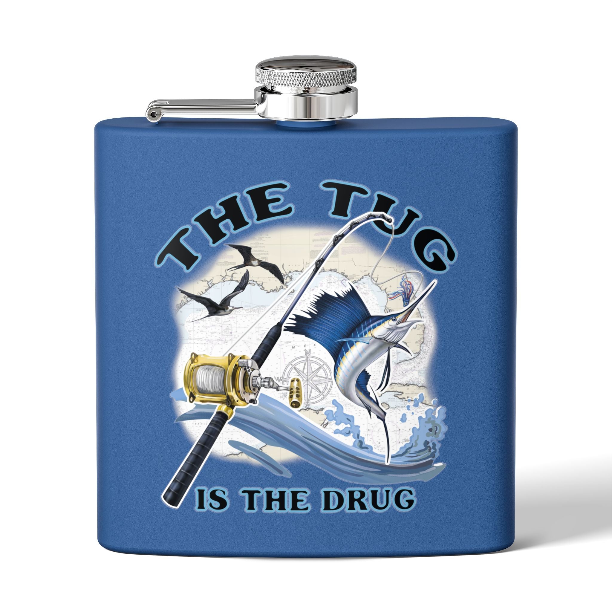 The Tug is the Drug™ Fishing - Themed Stainless Steel Flask - 6oz Outdoor Drinkware - Get Tight Gear