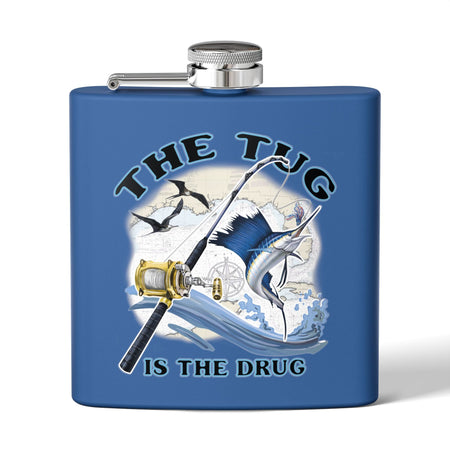 The Tug is the Drug™ Fishing - Themed Stainless Steel Flask - 6oz Outdoor Drinkware - Get Tight Gear