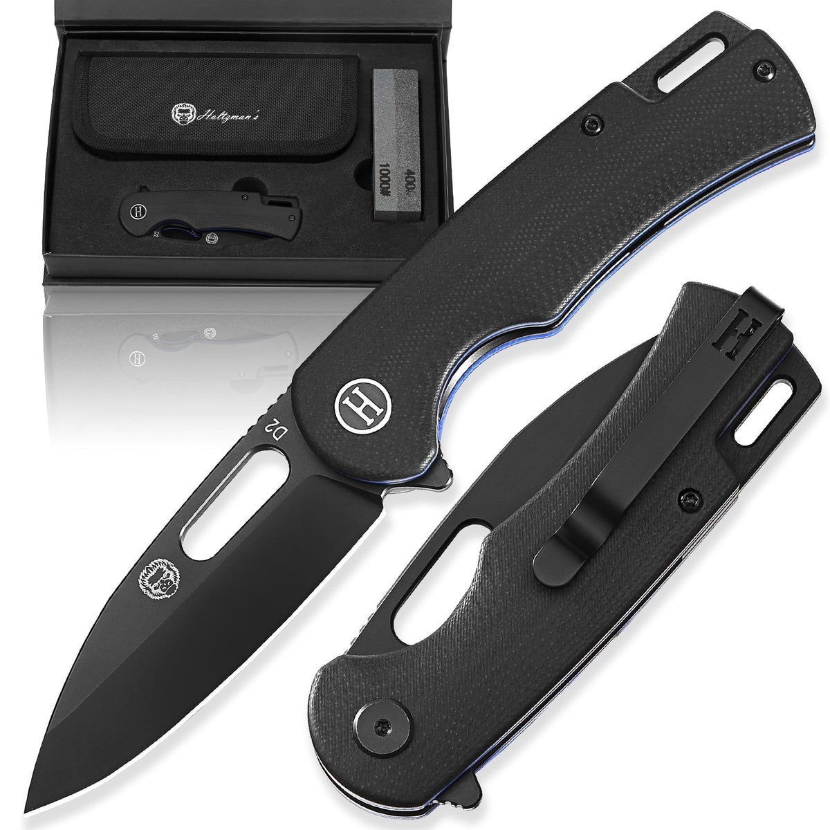 The Venture Point Folding Pocket Knife Giftset for Men and Women (Black and Blue) - Get Tight Gear