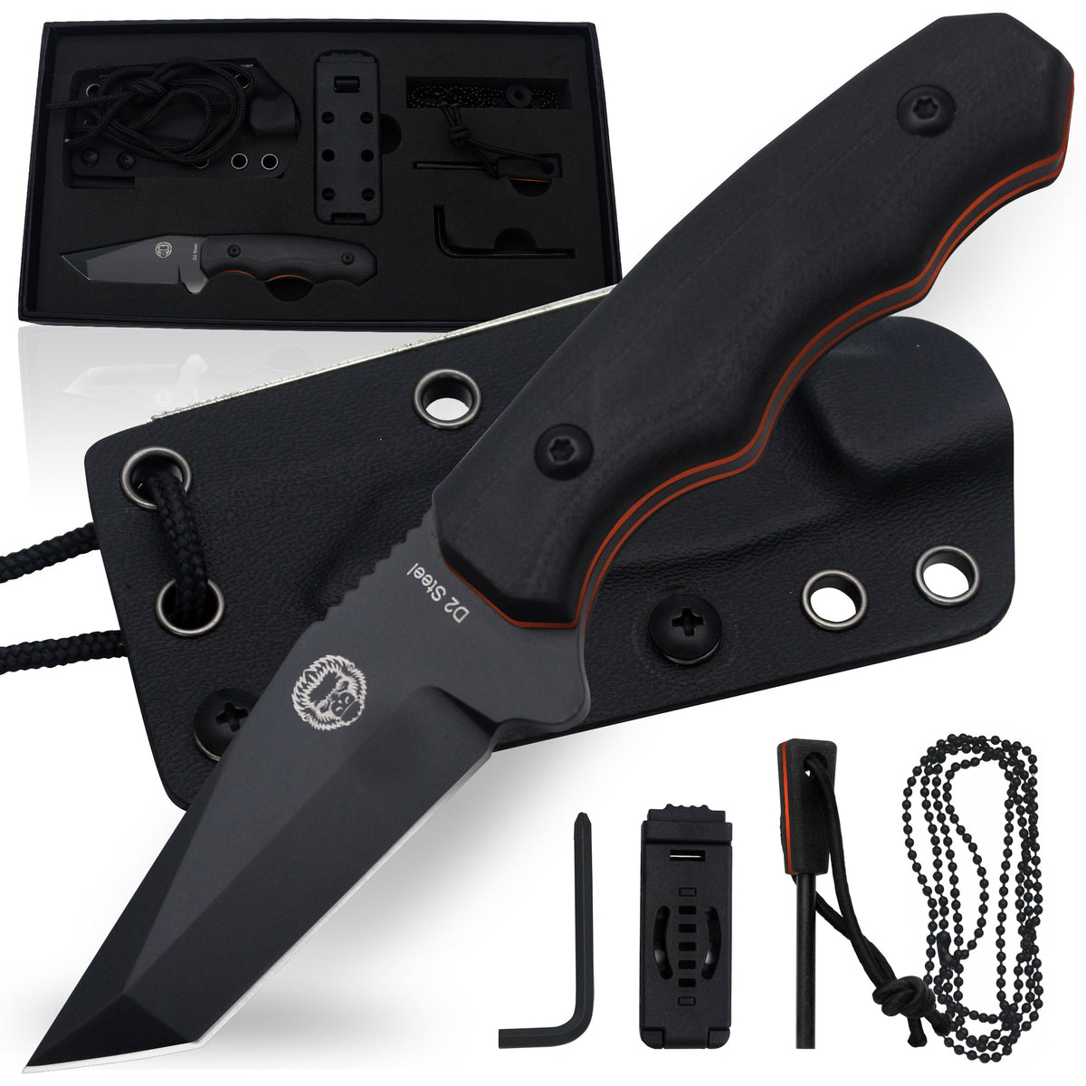 The Wakizashi Survival Neck Knife Giftset for Outdoors (Black Blade + Green Liner) - Get Tight Gear