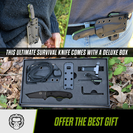The Wakizashi Survival Neck Knife Giftset for Outdoors (Black Blade + Green Liner) - Get Tight Gear