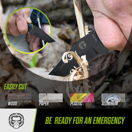 The Wakizashi Survival Neck Knife Giftset for Outdoors (Black Blade + Green Liner) - Get Tight Gear