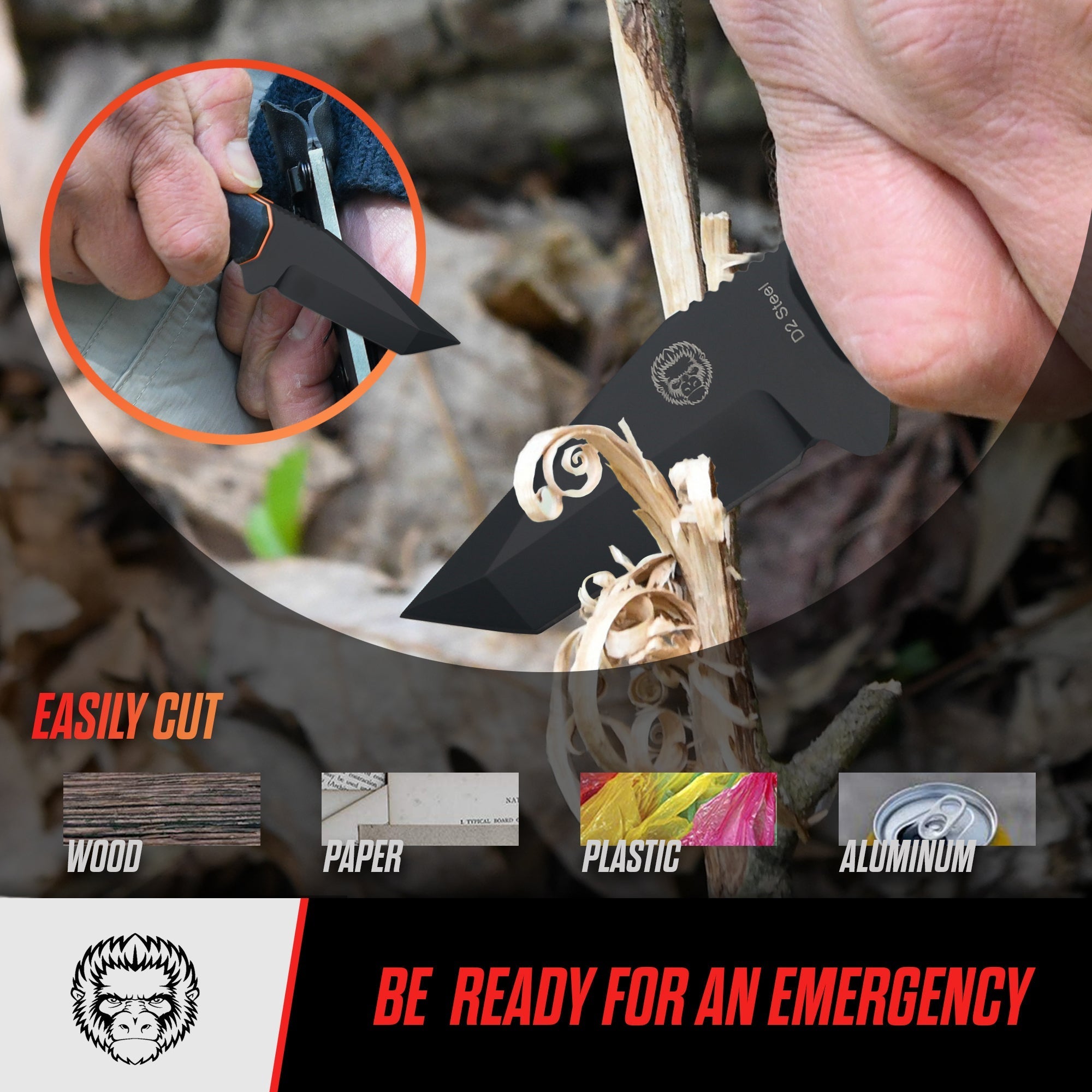 The Wakizashi Survival Neck Knife Giftset for Outdoors (Black Blade + Green Liner) - Get Tight Gear