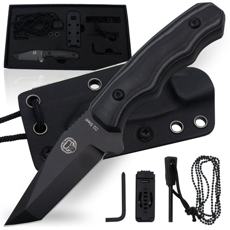 The Wakizashi Survival Neck Knife Giftset for Outdoors (Black Blade + Green Liner) - Get Tight Gear