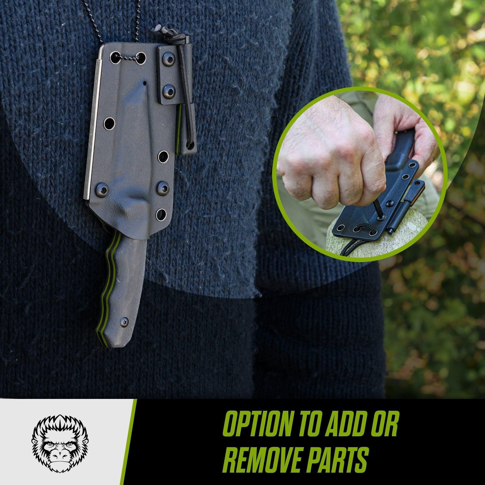 The Wakizashi Survival Neck Knife Giftset for Outdoors (Black Blade + Green Liner) - Get Tight Gear