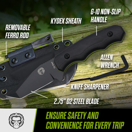 The Wakizashi Survival Neck Knife Giftset for Outdoors (Black Blade + Green Liner) - Get Tight Gear