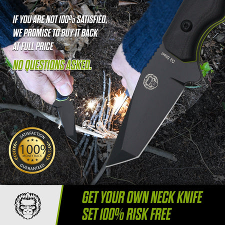 The Wakizashi Survival Neck Knife Giftset for Outdoors (Black Blade + Green Liner) - Get Tight Gear