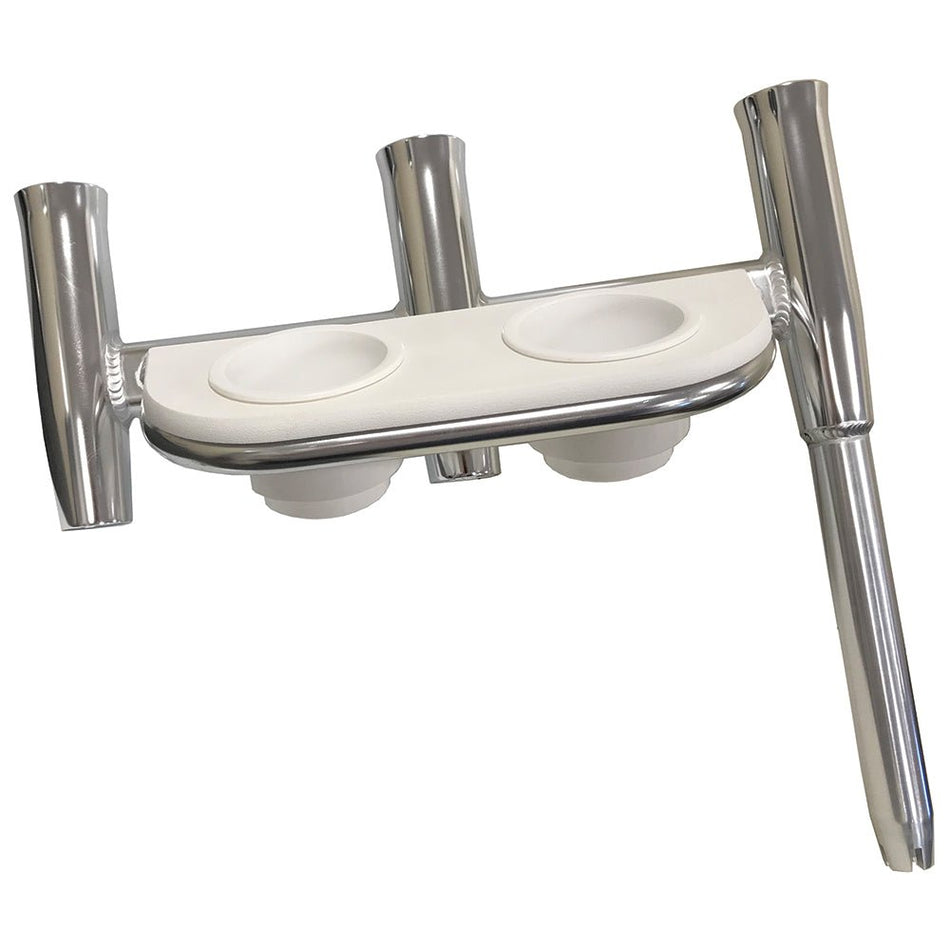 Tigress Offset Triple Rod Holder w/Cup Holders - Port Side - Polished Aluminum - Get Tight Gear