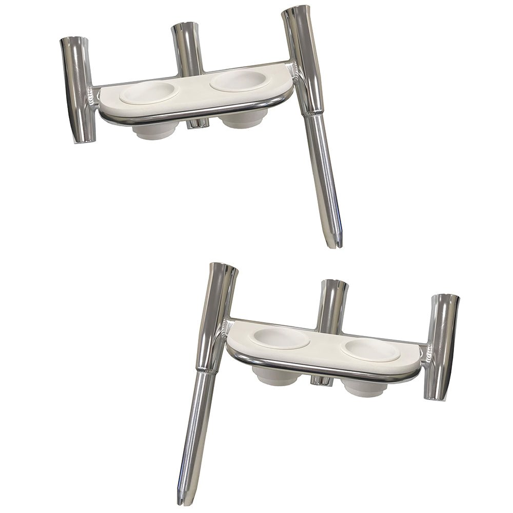 Tigress Offset Triple Rod Holder w/Cup Holders - Port Side & Starboard Side - Polished Aluminum - Get Tight Gear