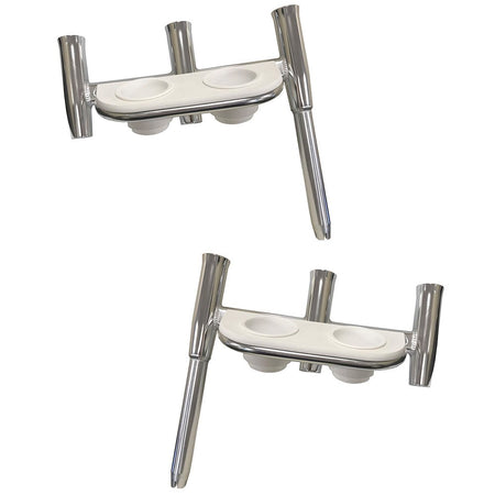Tigress Offset Triple Rod Holder w/Cup Holders - Port Side & Starboard Side - Polished Aluminum - Get Tight Gear