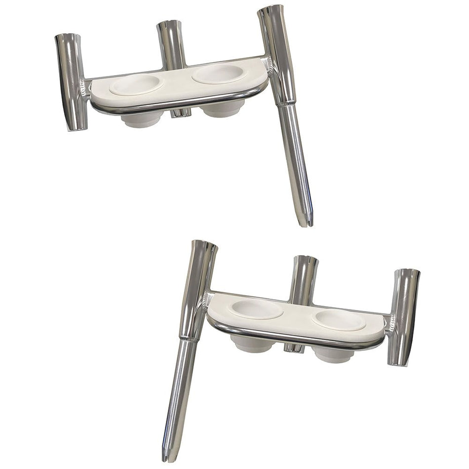 Tigress Offset Triple Rod Holder w/Cup Holders - Port Side & Starboard Side - Polished Aluminum - Get Tight Gear