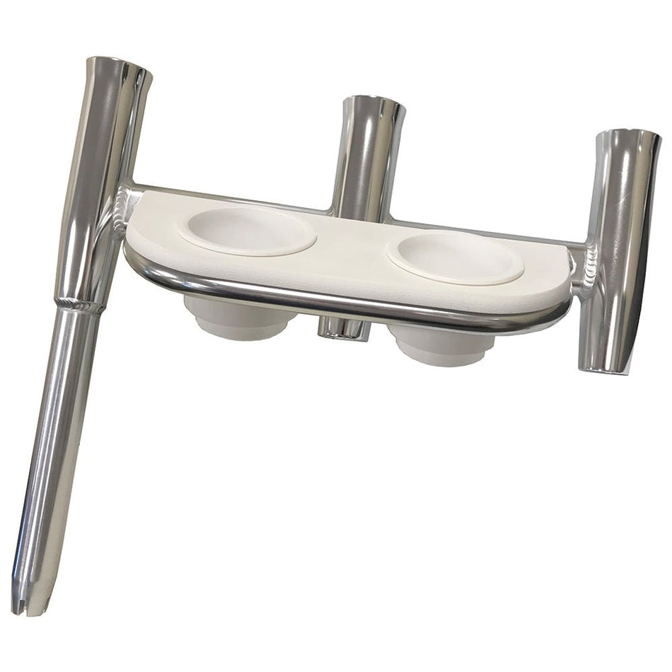Tigress Offset Triple Rod Holder w/Cup Holders - Starboard Side - Polished Aluminum - Get Tight Gear