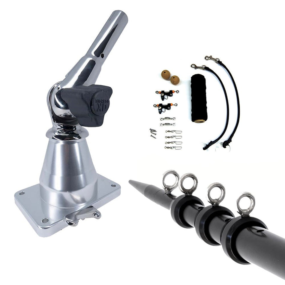 Tigress XD Bay Series Top Mount System - 15' - Aluminum Black Outriggers Deluxe Rigging Kit - Get Tight Gear