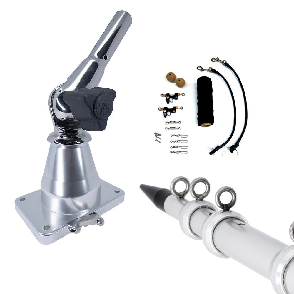 Tigress XD Bay Series Top Mount System - 15' - Aluminum Silver Outriggers Deluxe Rigging Kit - Get Tight Gear