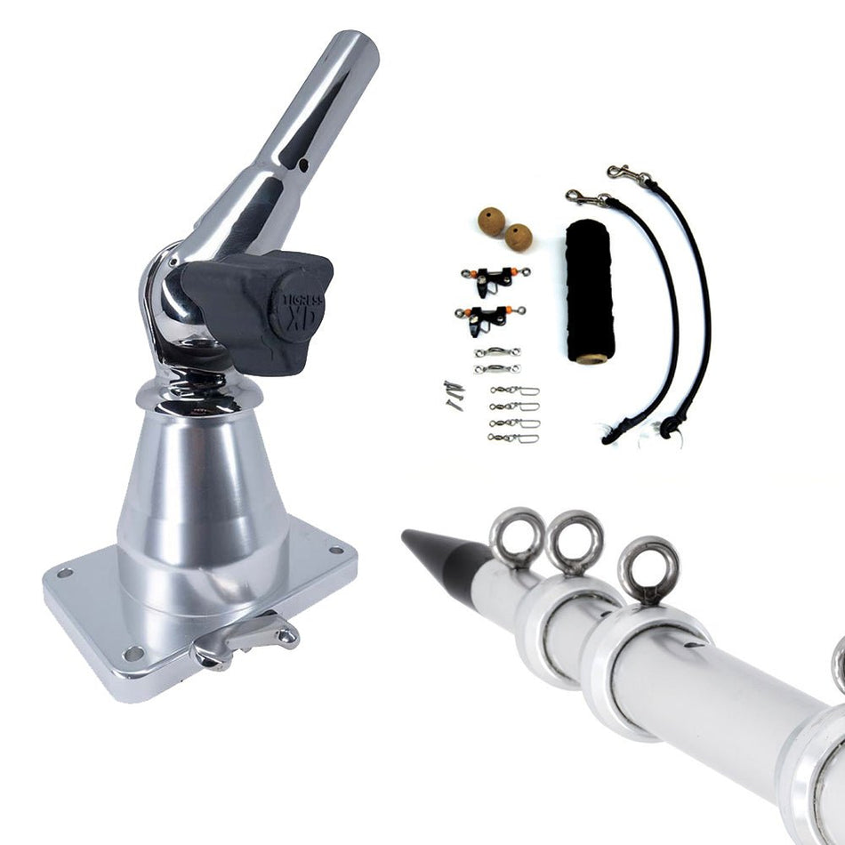 Tigress XD Bay Series Top Mount System - 15' - Aluminum Silver Outriggers Deluxe Rigging Kit - Get Tight Gear