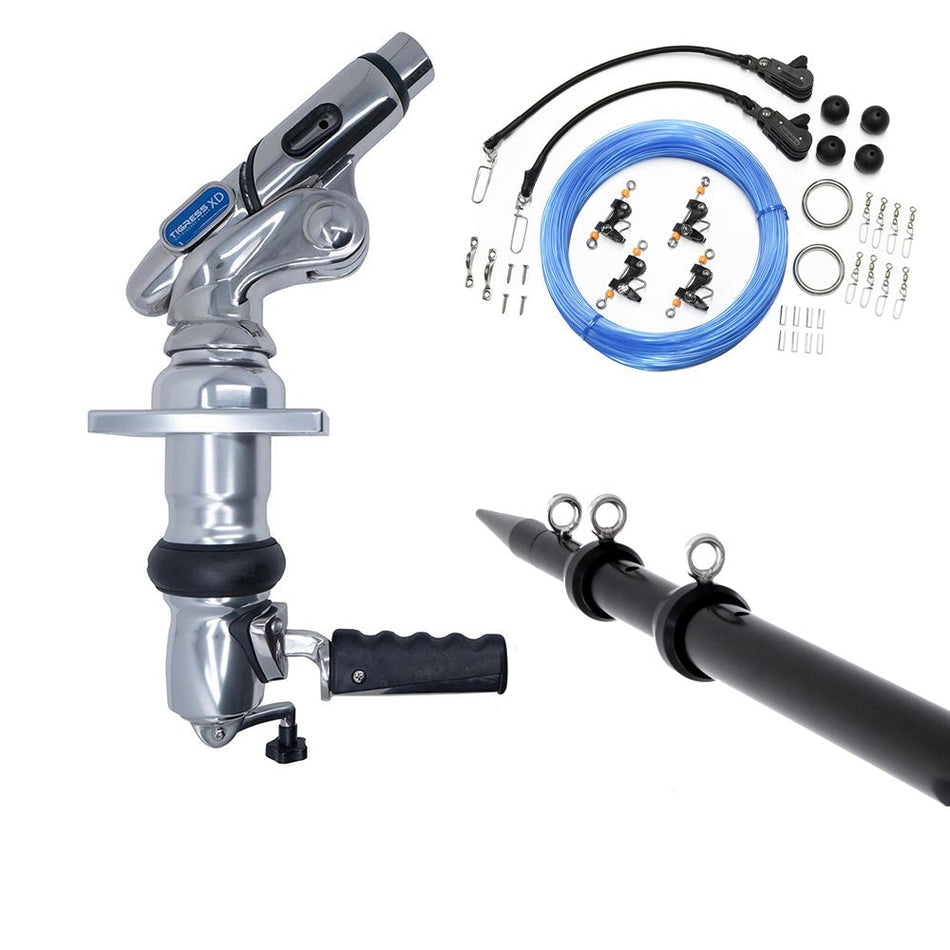 Tigress XD Crank Top Mount System - 18' - Black Outriggers Pro Series Double Rigging Kit - Get Tight Gear
