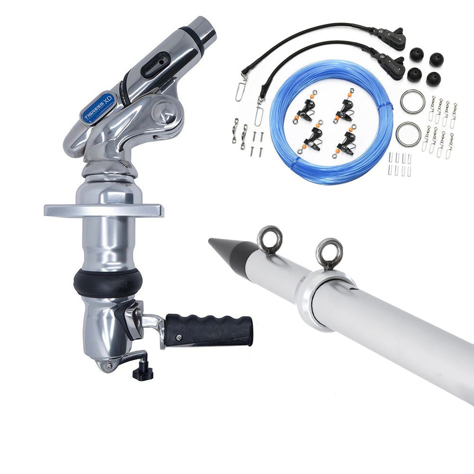 Tigress XD Crank Top Mount System - 18' - Silver Outriggers Pro Series Double Rigging Kit - Get Tight Gear