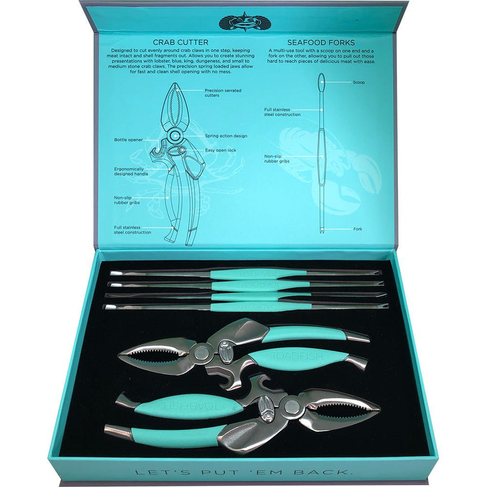 Toadfish Crab/Lobster Tool Set - 2 Shell Cutters & 4 Seafood Forks - Get Tight Gear