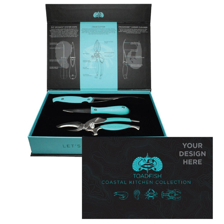 Toadfish Custom Engraved Coastal Kitchen Collection - Oyster Knife, Shrimp Cleaner & Crab Cutter - Seafood Tools Are NOT Engraved (MINIMUM ORDER QUANTITY OF 25) - Get Tight Gear