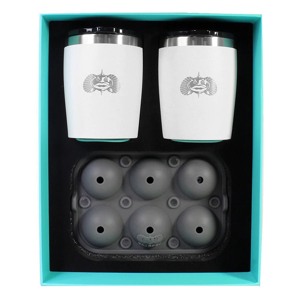Toadfish Non - Tipping 10oz White Rocks Tumblers w/Ice Ball Tray - 2 Tumblers - Get Tight Gear