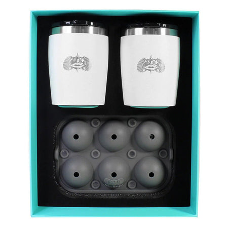 Toadfish Non - Tipping 10oz White Rocks Tumblers w/Ice Ball Tray - 2 Tumblers - Get Tight Gear